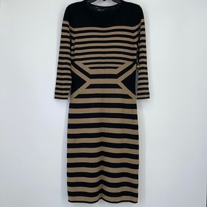 Just Taylor Women Size M Brown and Black Striped Fitted Sweater Knit Dress